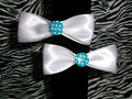 blue polka dot button bow